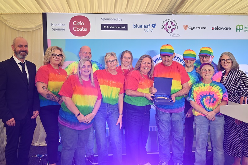 The team from Hartnell's Cafe receiving the Social Care Star award from head judge Philippa Mariani and award sponsor Rowan Marriott from AudienceLink.