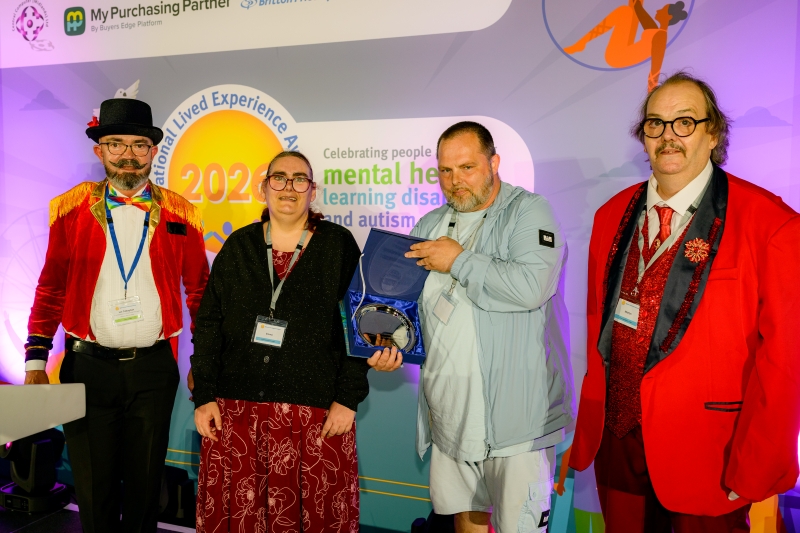 The team from Hartnell's Cafe receiving the Social Care Star award from head judge Philippa Mariani and award sponsor Rowan Marriott from AudienceLink.